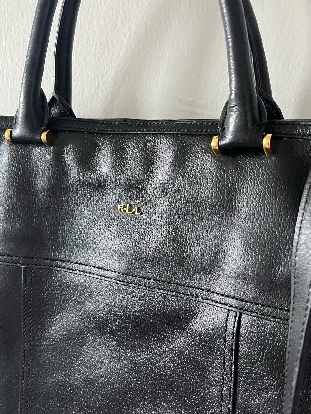 RLL Black Leather Tote Bag Lauren by Ralph Lauren